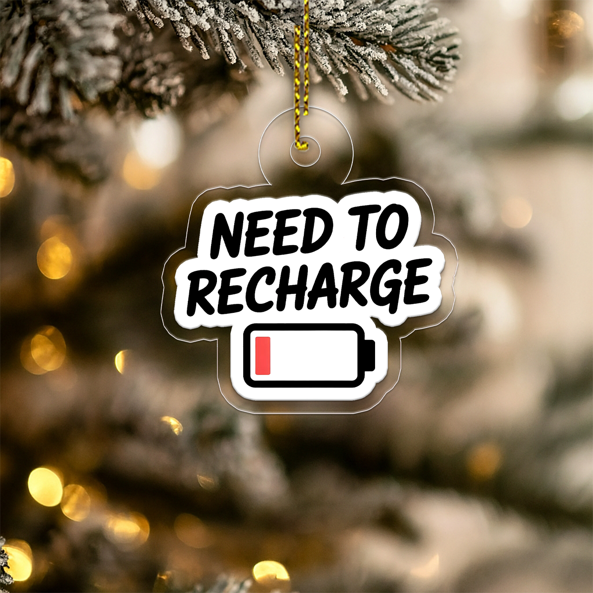 Need To Recharge One Percent Funny Ornament, Battery Ornament, Custom Tech Christmas Ornament, Gamer Gift, Low Power Gag Gift