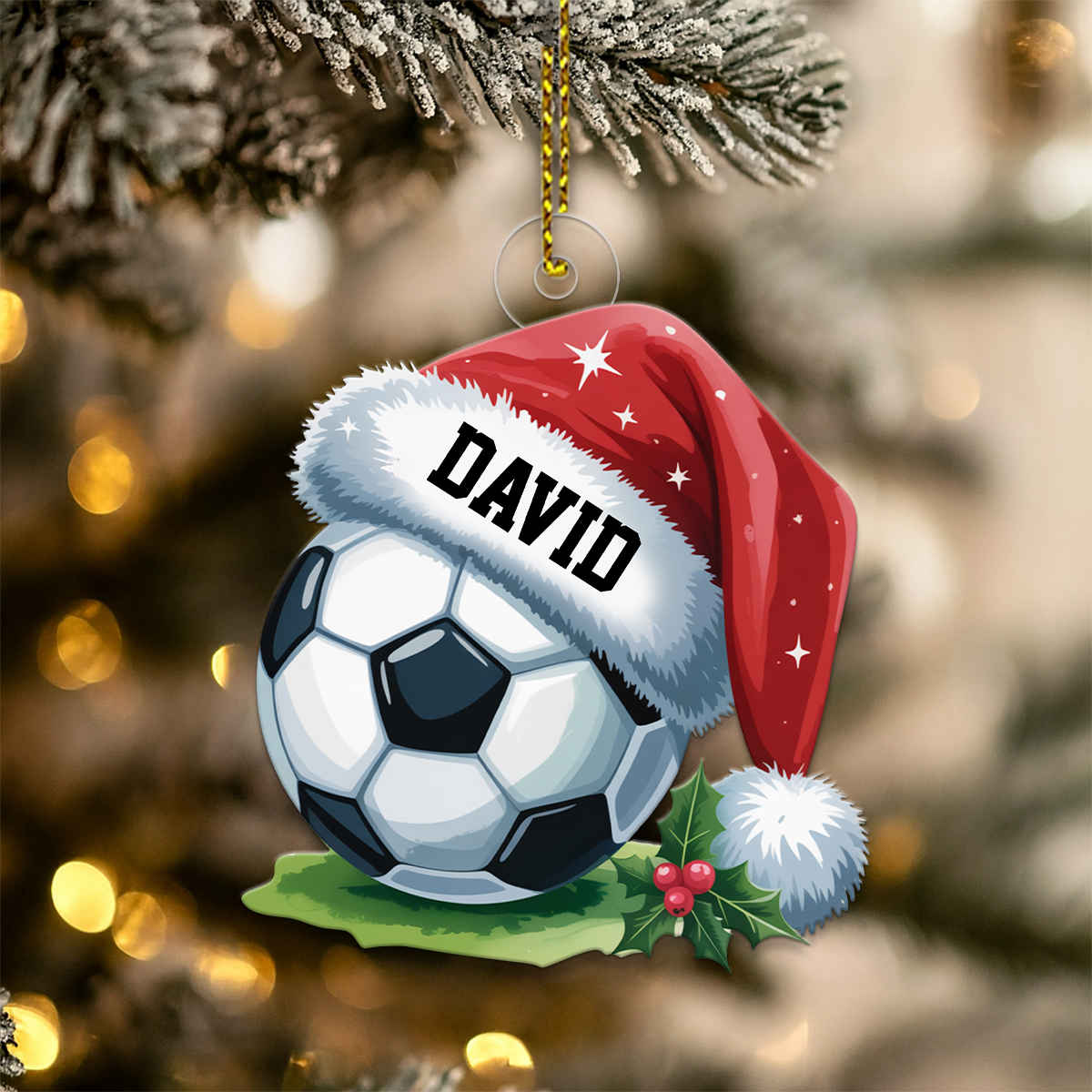 Custom Name Soccer Ball Christmas Acrylic Ornament Christmas Gift