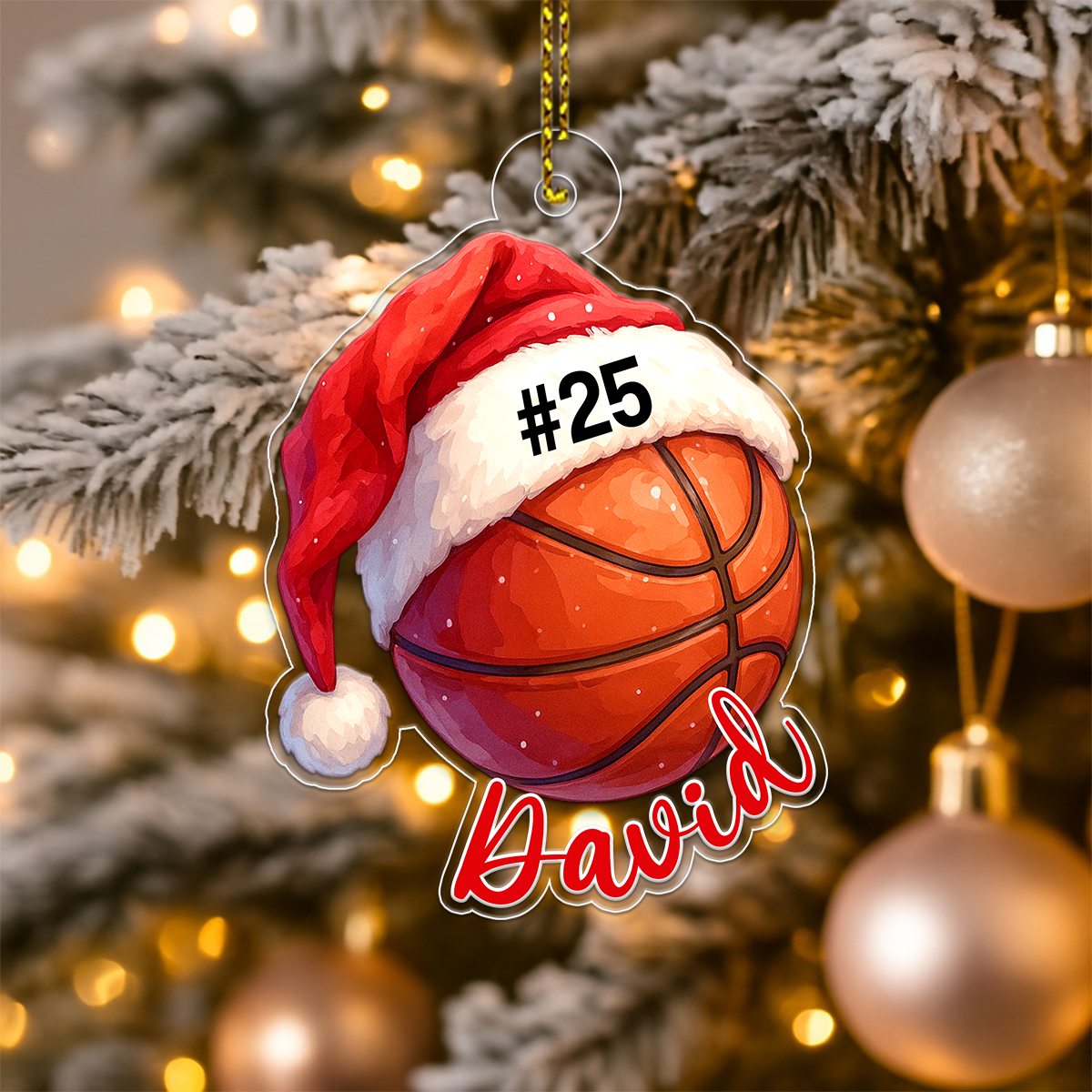 Custom Name Basketball Santa Hat Acrylic Ornament Christmas Gift