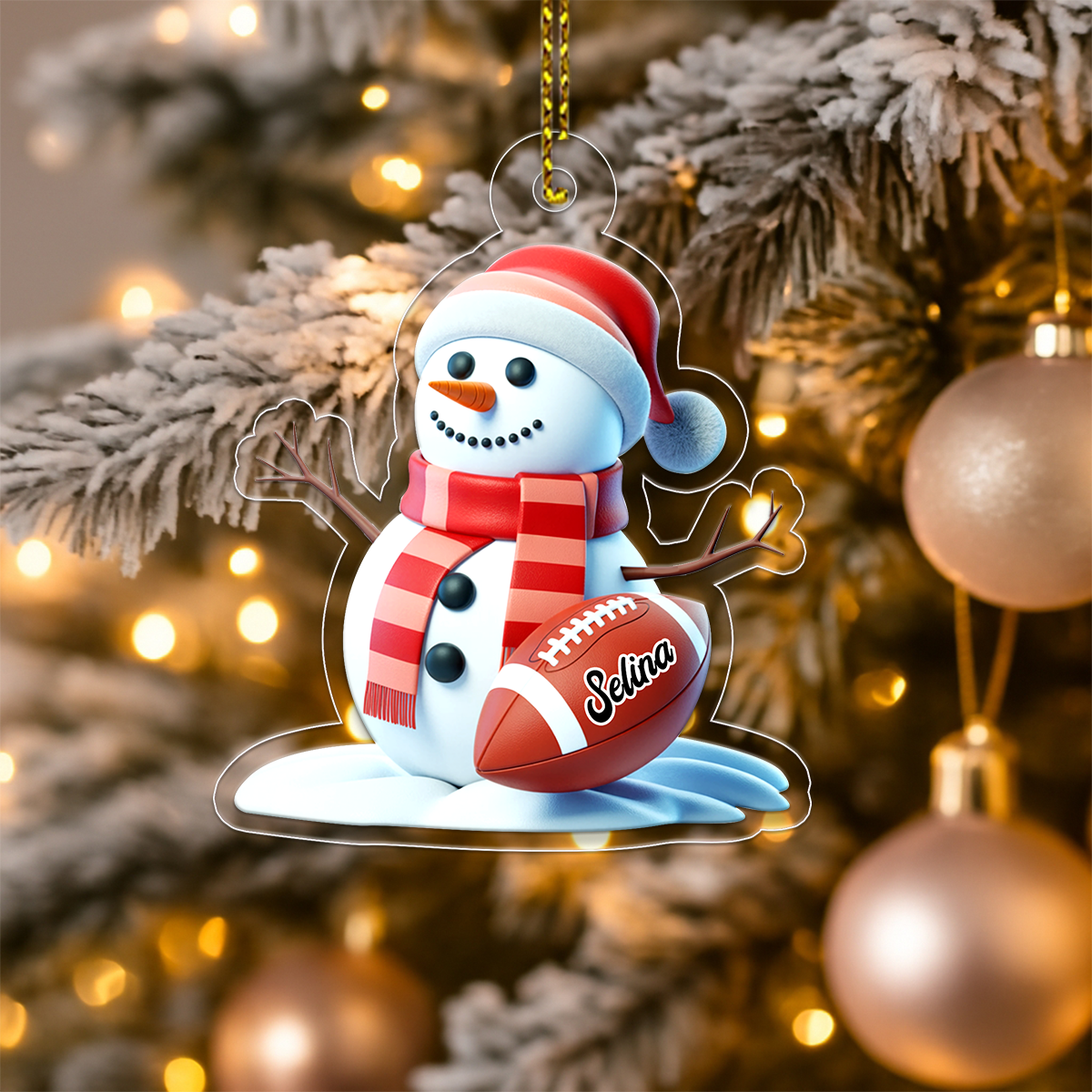 Custom Name Football Snowman Acrylic Ornament Christmas Gift