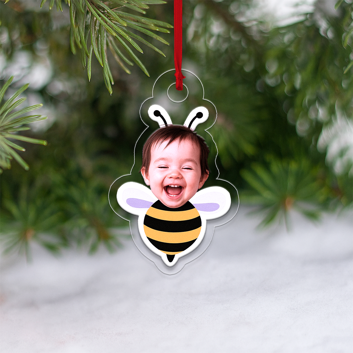 Personalized Baby Face Bee Ornament, Custom Photo Christmas Ornament, Baby’s First Christmas Keepsake, New Parents Gift