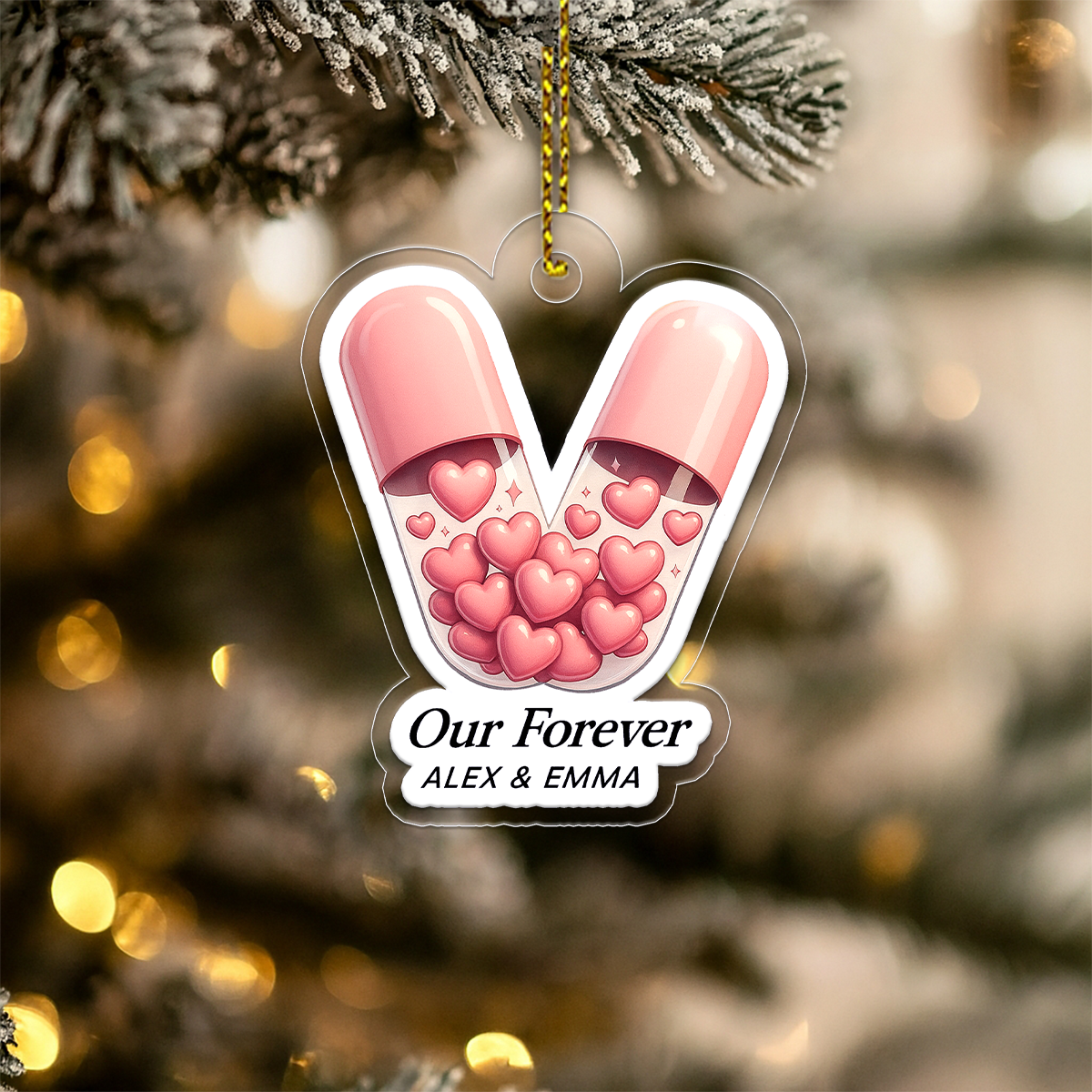 Personalized Valentine Heart Capsules Ornament, Custom Love Ornament, Couple Gift, Romantic Christmas Ornament, Unique Holiday Keepsake