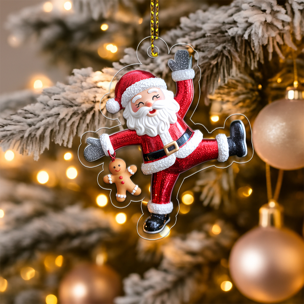 Personalized Santa Claus with Gingerbread Men Acrylic Ornament Christmas Gift