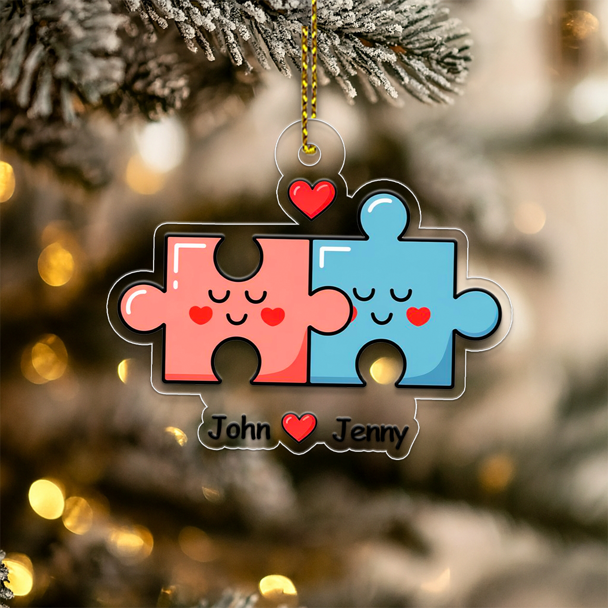 Personalized You Complete Me Puzzle Ornament, Custom Couple Christmas Ornament, Romantic Love Gift, Engagement Wedding Anniversary Keepsake