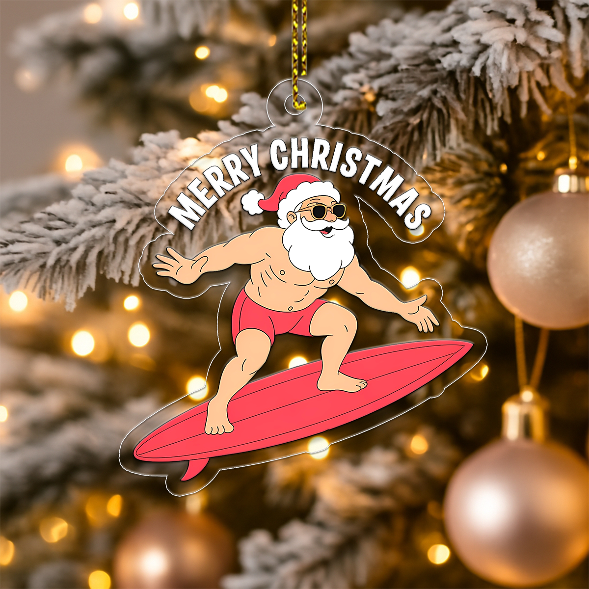Hawaii Mele Kalikimaka Santa Christmas Acrylic Ornament Christmas Gift