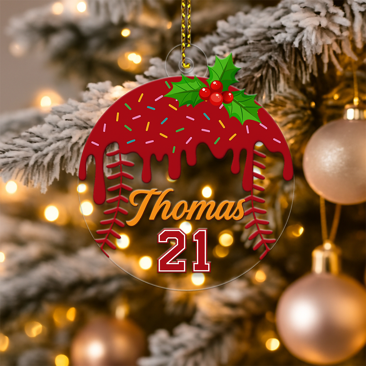 Custom Name Baseball Ice Cream Acrylic Ornament Christmas Gift