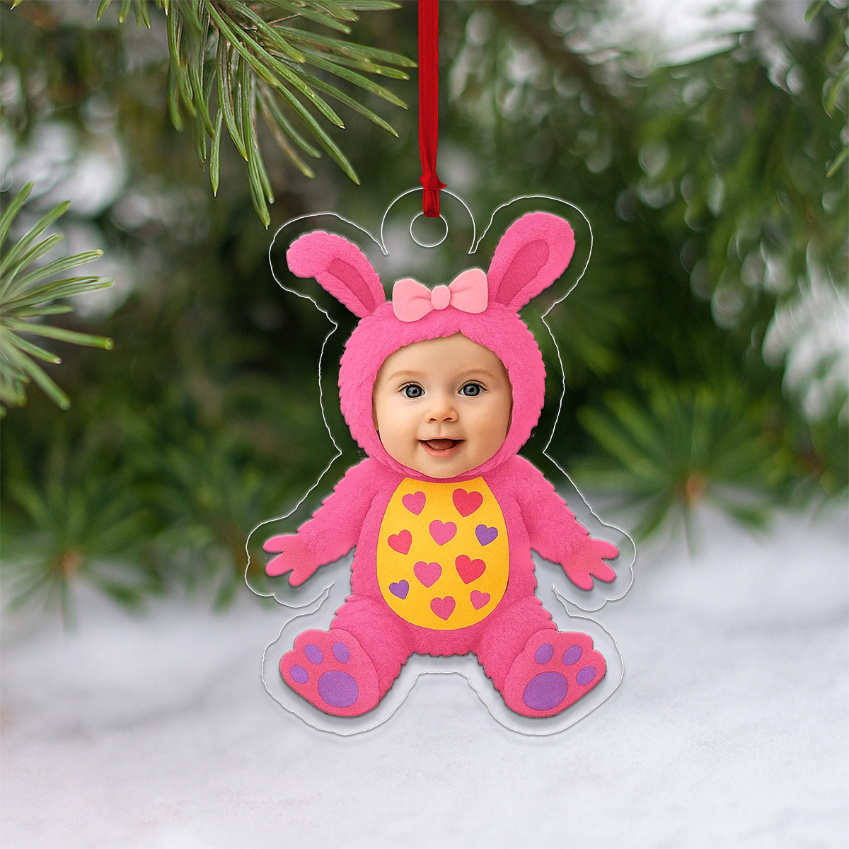 Personalized Baby Pink Monster Funny Christmas Ornament, Custom Acrylic Photo Ornament, Cute Baby Gift, Kids Holiday Decoration