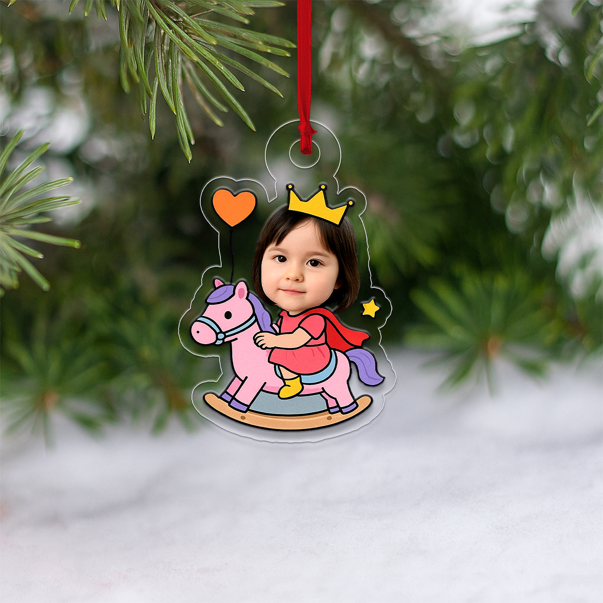 Custom Photo Face Riding Toy Horse Ornament, Personalized Funny Christmas Ornament, Gag Gift Holiday Decoration, Unique Family Keepsake