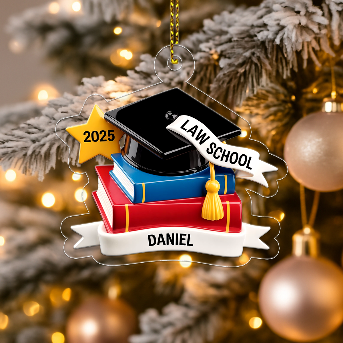 Custom Graduation Cap Ornament with Books, Personalized Graduation Ornament, Graduation Gift, Christmas Keepsake, Holiday Decoration