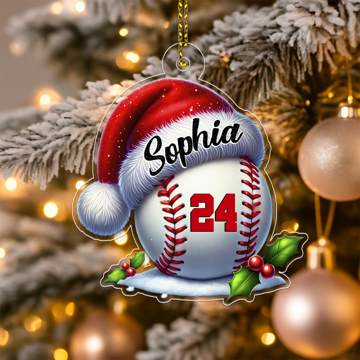 Custom Name Baseball Santa Hat Acrylic Ornament Christmas Gift