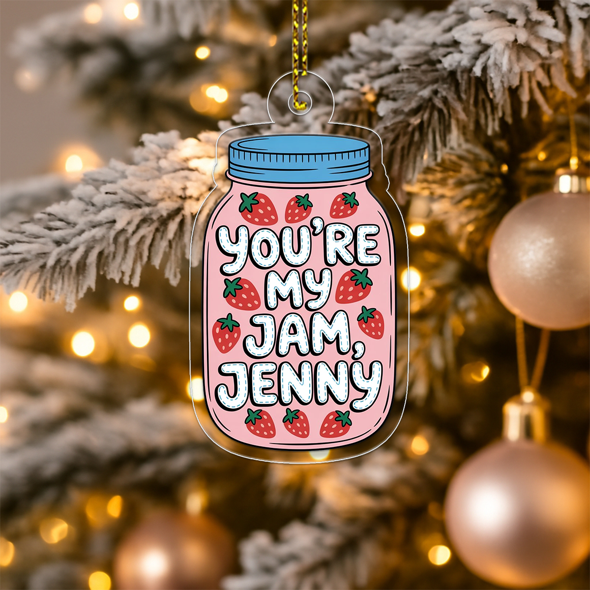 Personalized You're My Jam Strawberries Ornament, Custom Sweet Valentine's Day Ornament, Romantic Holiday Gift, Cute Foodie Keepsake