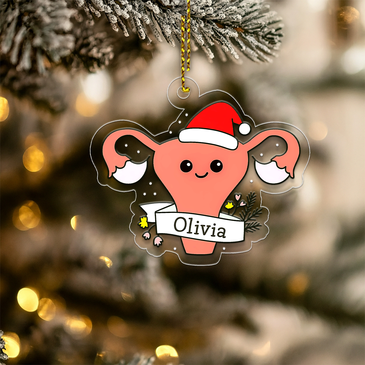 Personalized Christmas Uterus Ornament – Funny Custom Medical Gift for Gynecologist, OB GYN, Nurse, Doctor, Women’s Health Holiday Decor