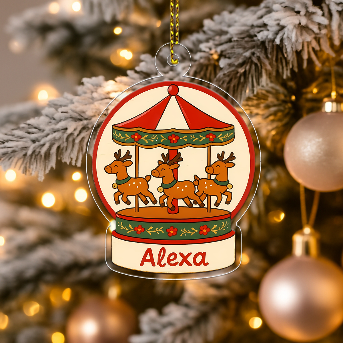Personalized Reindeer Carousel Ornament, Custom Christmas Carousel Decoration, Holiday Reindeer Ornament, Winter Keepsake, Unique Xmas Gift