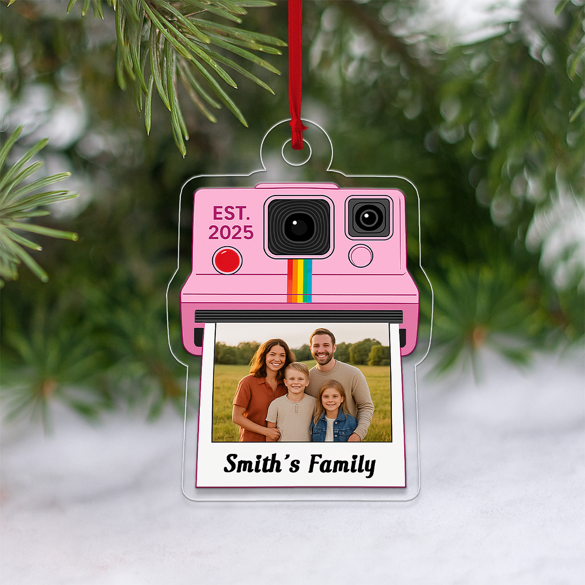 Custom Photo Family Instant Camera Ornament, Personalized Picture Christmas Ornament, Polaroid Keepsake, Holiday Decoration Gift