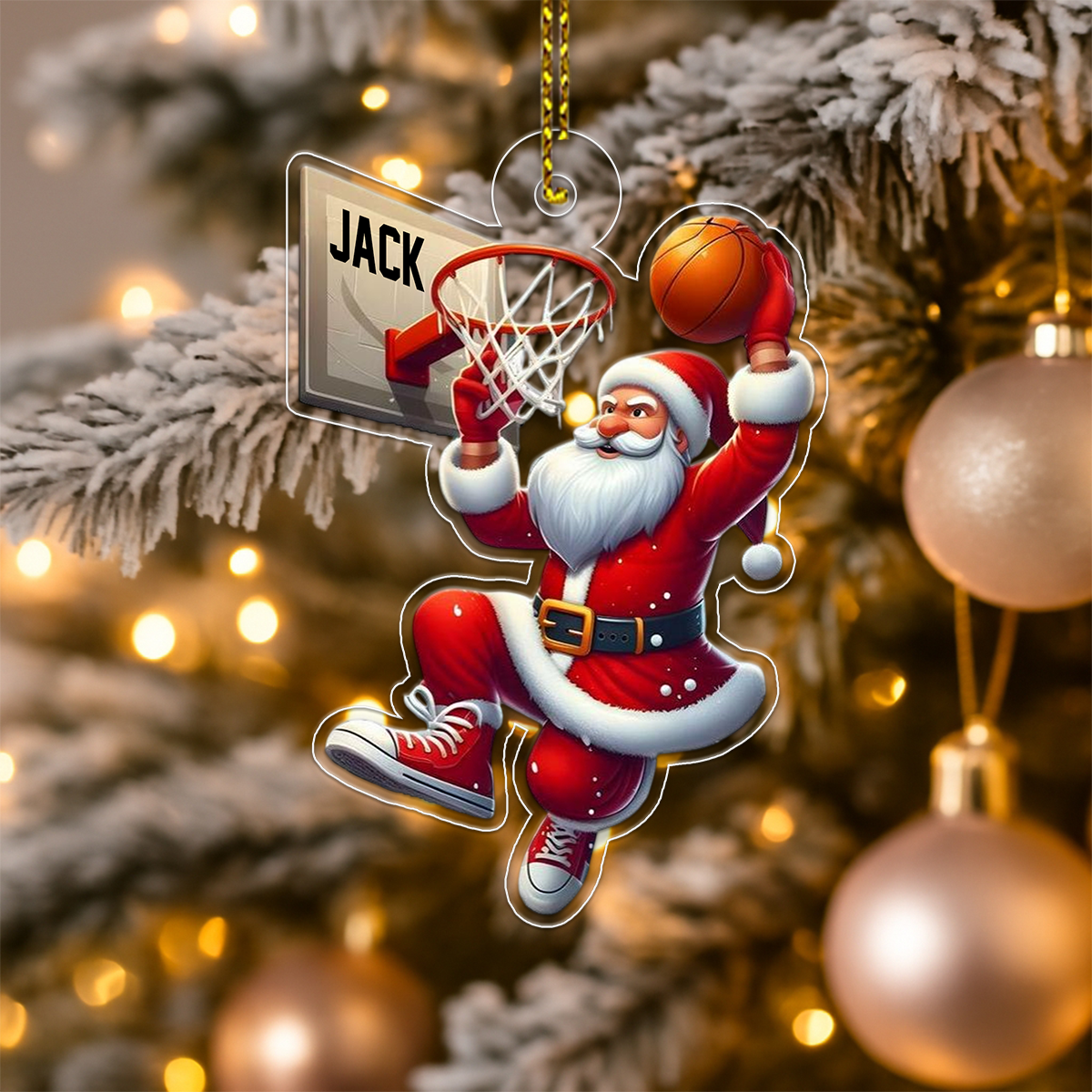 Custom Name BasketBall Player Santa Favorite Acrylic Ornament Christmas Gift