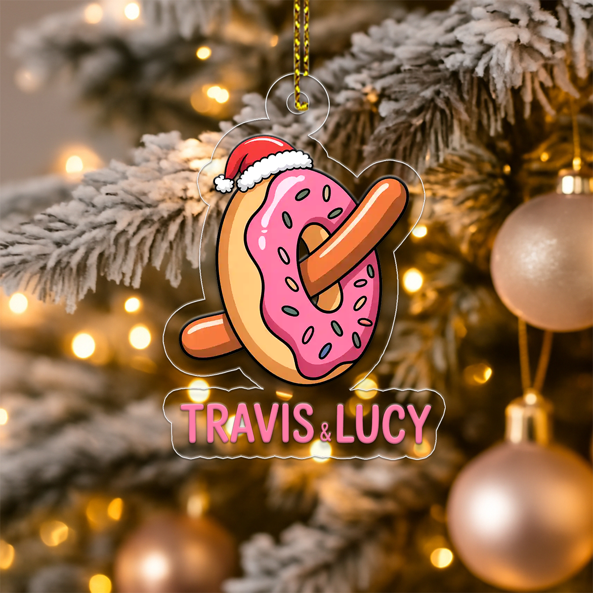 Personalized Funny Food Doughnut and Hotdog Ornament, Custom Gift for Food Lovers, Funny Ornament, Custom Holiday Gift, Funny Food Ornament