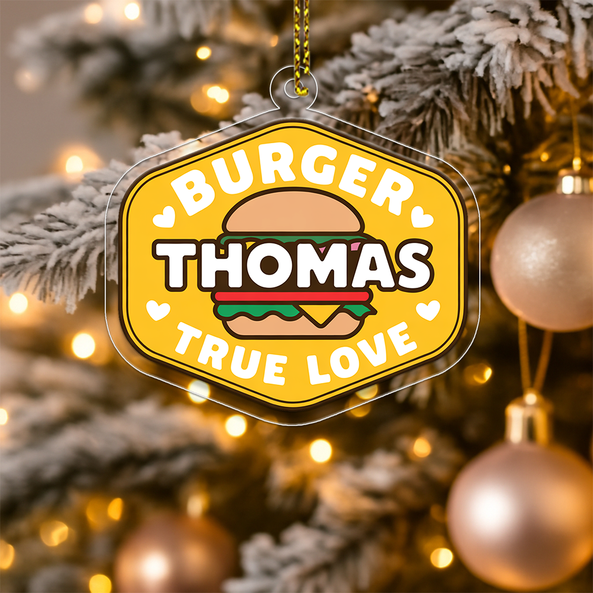 Personalized True Love with Hamburger Ornament, Funny Food Lover Gift, Custom Holiday Ornament, Hamburger Gift