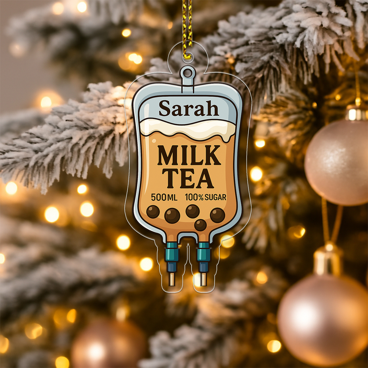 Personalized Milk Tea Bag Ornament, Custom Bubble Tea Christmas Ornament, Milk Tea Lover Gift, Drink Ornament, Holiday Keepsake Decoration