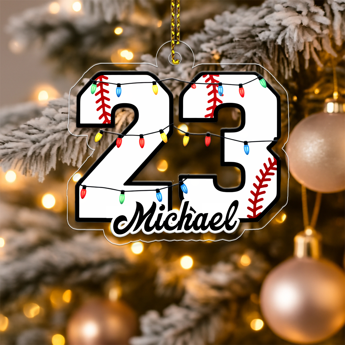 Personalised Christmas Light Baseball Number Acrylic Ornament Christmas Gift