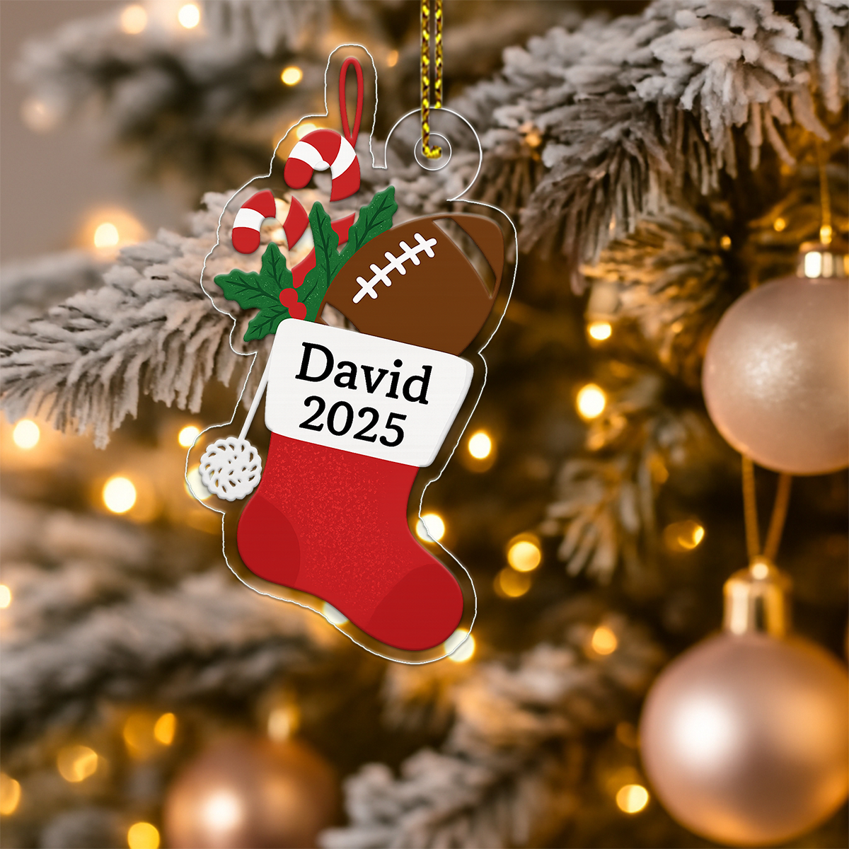 Custom Name Football Sock Xmas Acrylic Ornament Christmas Gift