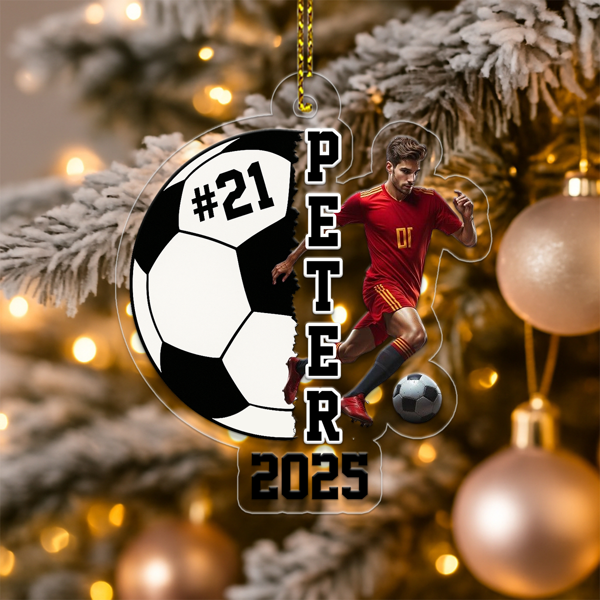 Custom Photo Soccer Player With Name Acrylic Ornament Christmas Gift