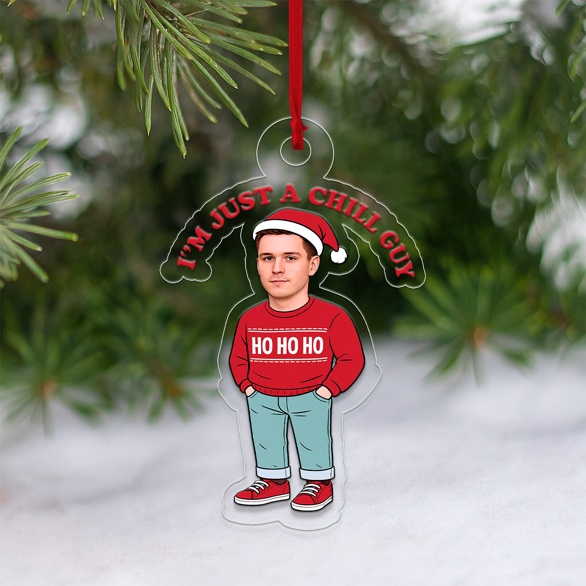 Custom Photo I'm Just A Chill Guy Ornament, Personalized Funny Christmas Ornament, Gag Gift Holiday Decoration, Unique Xmas Ornament