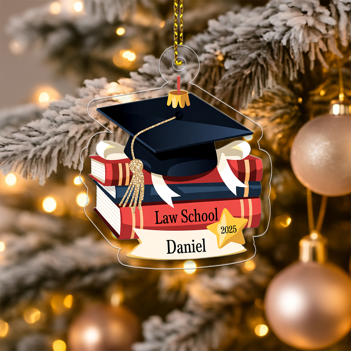 Personalized Graduation Cap Ornament with Books, Custom Graduation Christmas Ornament, Graduation Gift, Academic Achievement Keepsake