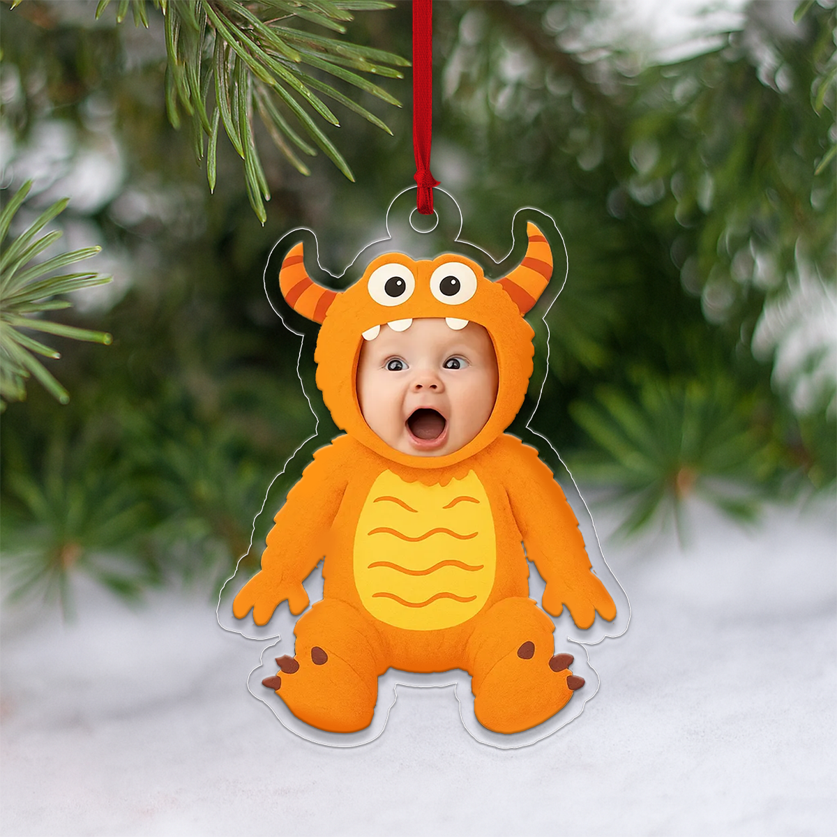 Personalized Baby Monster Funny Christmas Ornament, Custom Acrylic Photo Ornament, Cute Baby Gift, Kids Holiday Decoration