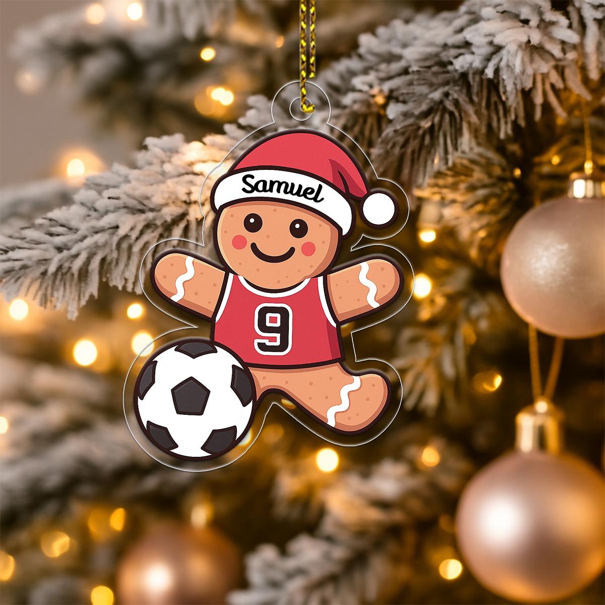 Custom Name Gingerbread Soccer Acrylic Ornament Christmas Gift