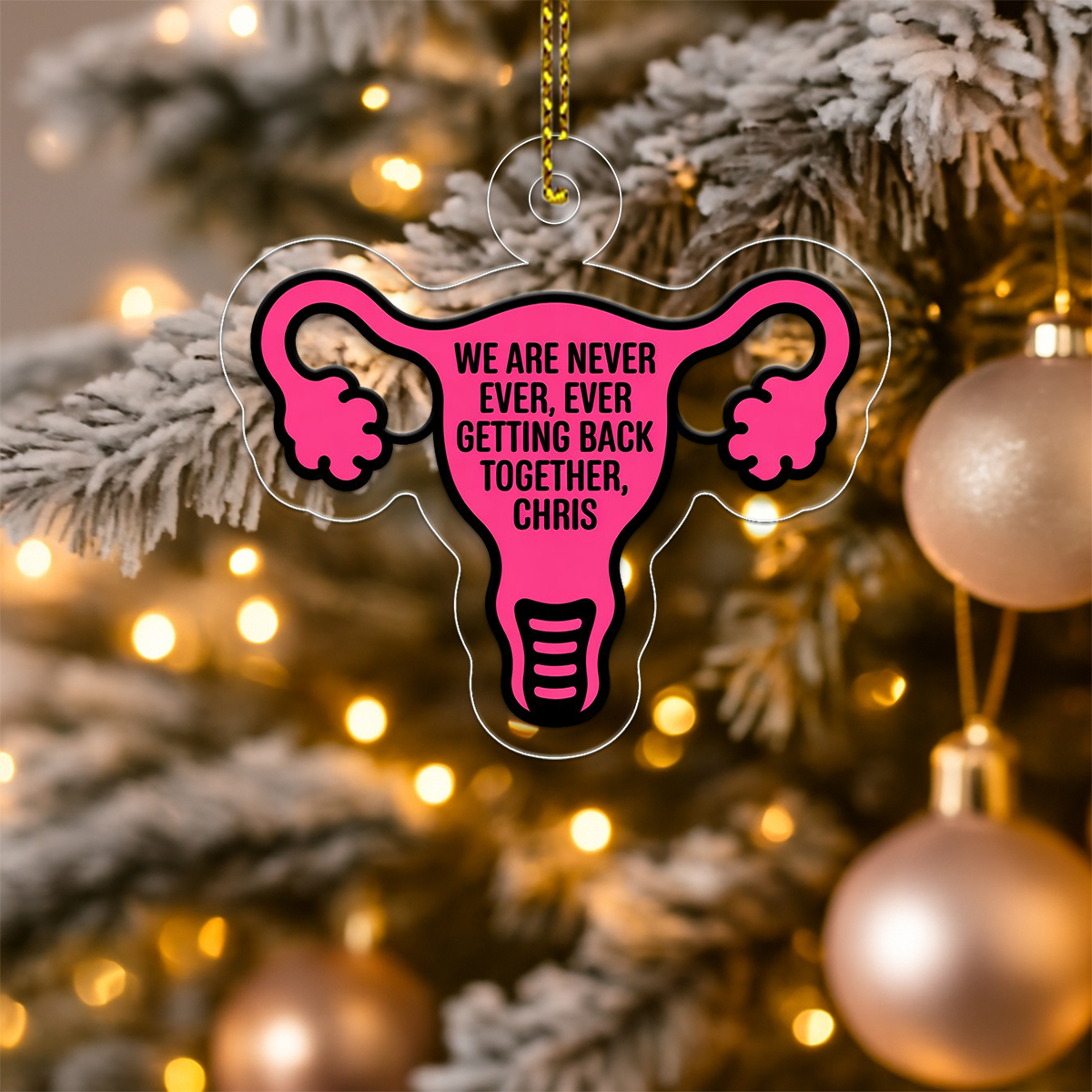 Personalized We Are Never Ever Ever Getting Back Together Uterus Ornament, Funny Breakup Christmas Ornament, Holiday Humor Decoration