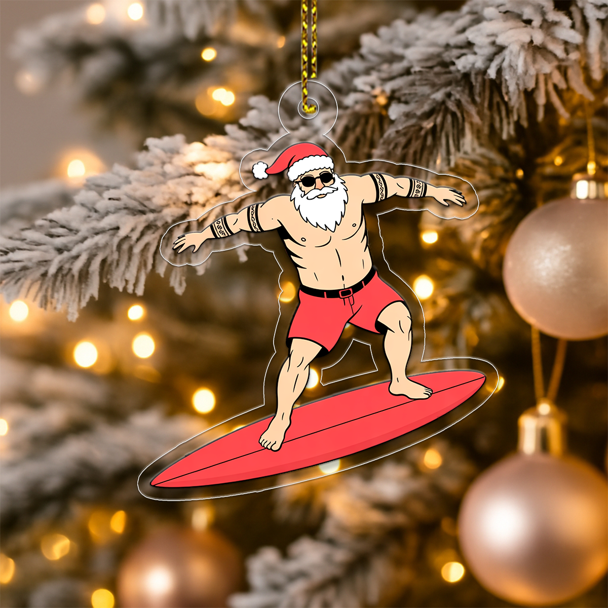 Hawaii Mele Kalikimaka Santa Tattoo Acrylic Ornament Christmas Gift
