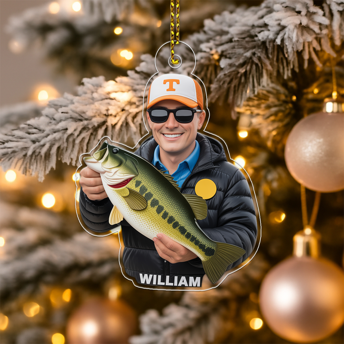 Custom Photo Christmas Birthday Fishing Acrylic Ornament Christmas Gift