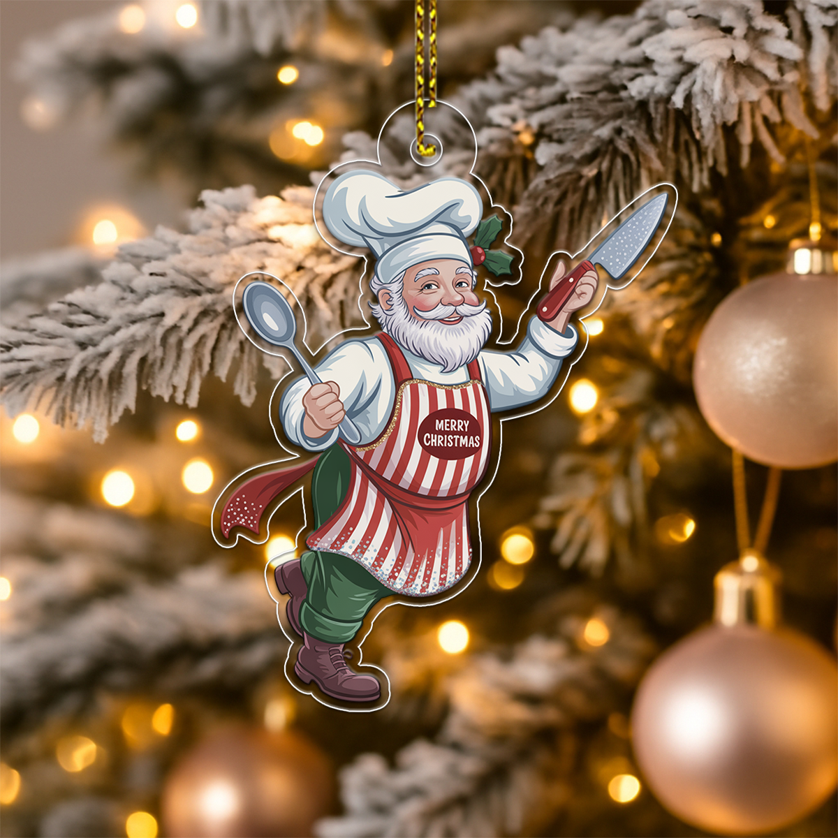 Personalized Santa Chef Acrylic Ornament Christmas Gift