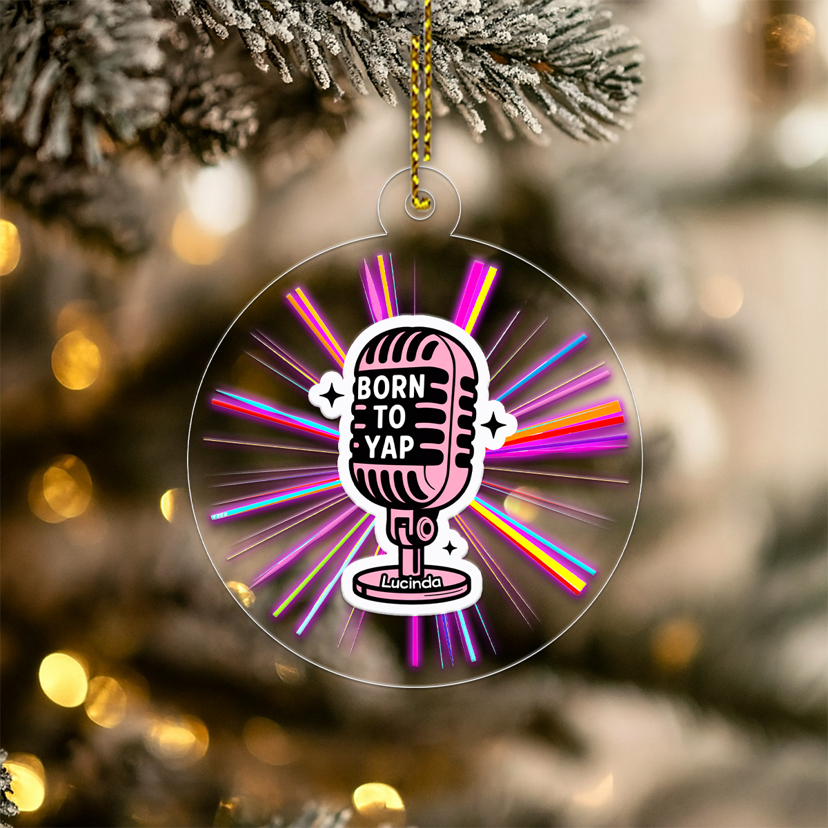 Personalized Born To Yap Ornament, Custom Karaoke Christmas Ornament, Funny Microphone Ornament, Singing Gift for Music Lover, Holiday Decor