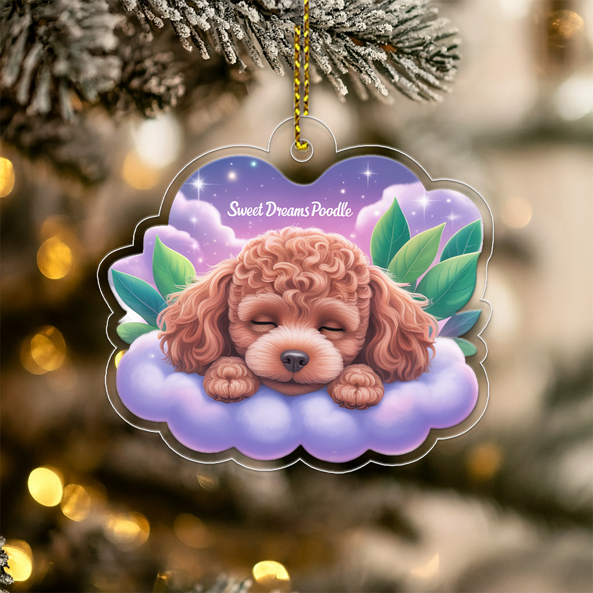 Poodle Sleep On Fallen Leaves Acrylic Ornaments2