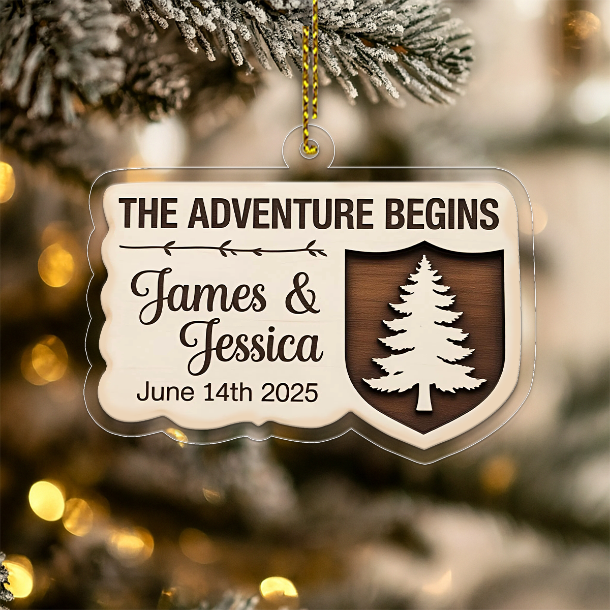 Personalized The Adventure Begins Couple Ornament, Custom Christmas Ornament for Newlyweds, Engagement Gift, Wedding Anniversary Keepsake
