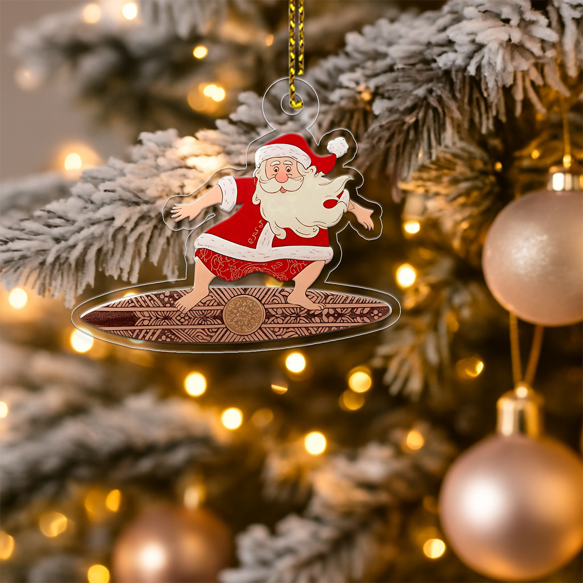 Santa Claus Surf Acrylic Ornament Polynesian Art