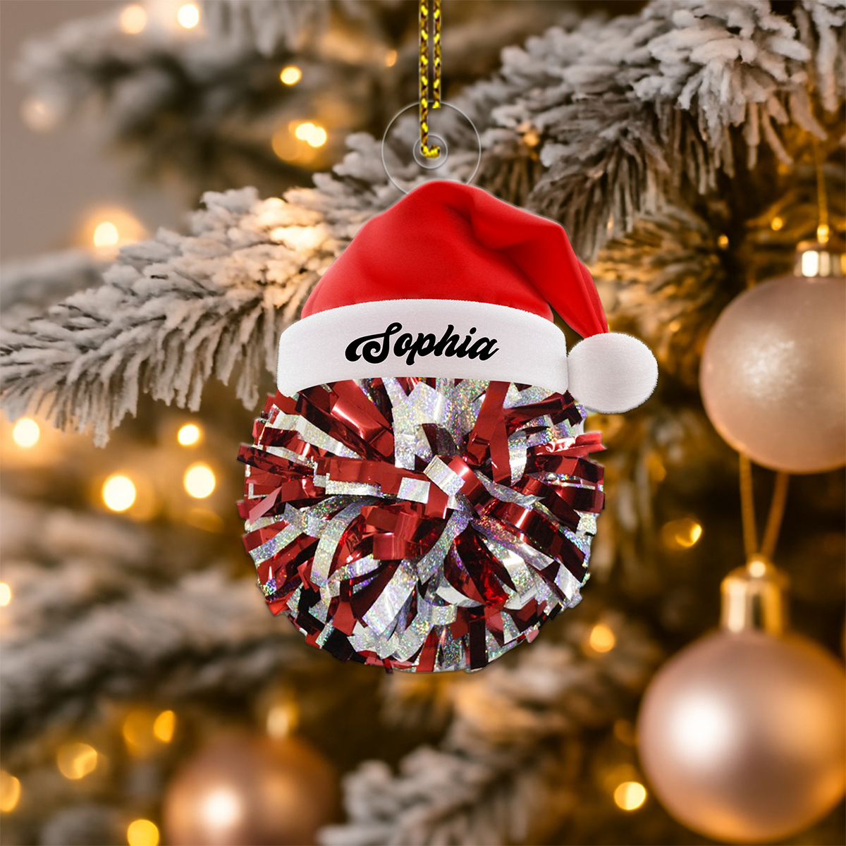 Custom Name Santa Cheerleader Acrylic Ornament Christmas Gift