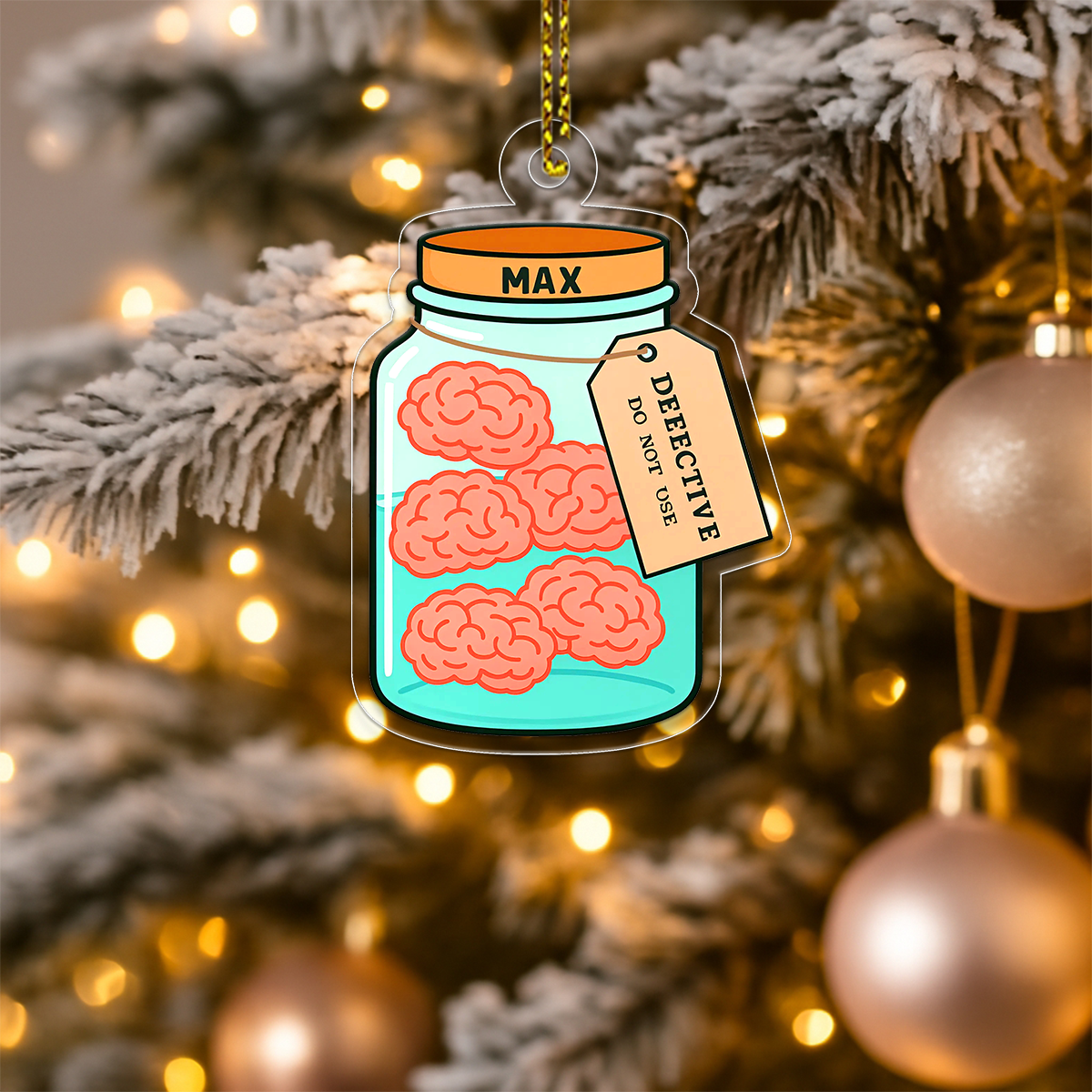 Custom Brain Jar Ornament, Personalized Medical Humor Christmas Ornament, Funny Science Gift, Holiday Keepsake, Brain Gift
