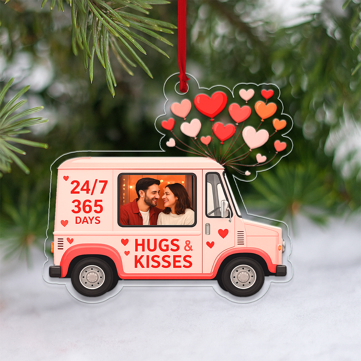 Custom Photo Love Car Couple Ornament, Personalized Romantic Ornament, Newlywed Gift, Wedding Anniversary Ornament, Holiday Keepsake