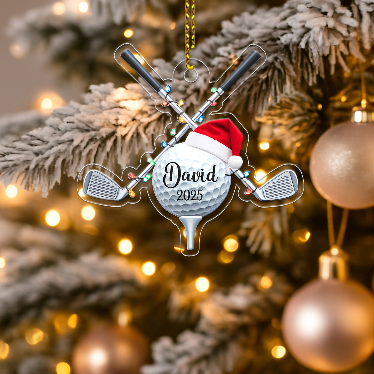 Custom Name Golfer Santa Acrylic Ornament Christmas Gift