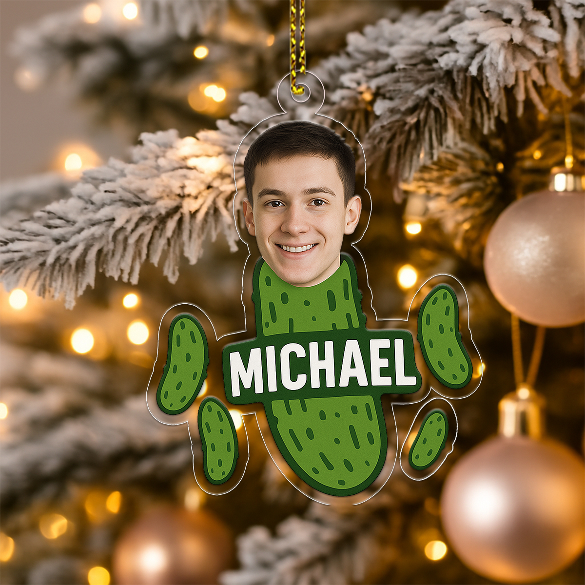 Custom Photo Funny Pickle Ornament, Personalized Gag Gift Christmas Ornament, Pickle Lover Ornament, Funny Holiday Decoration