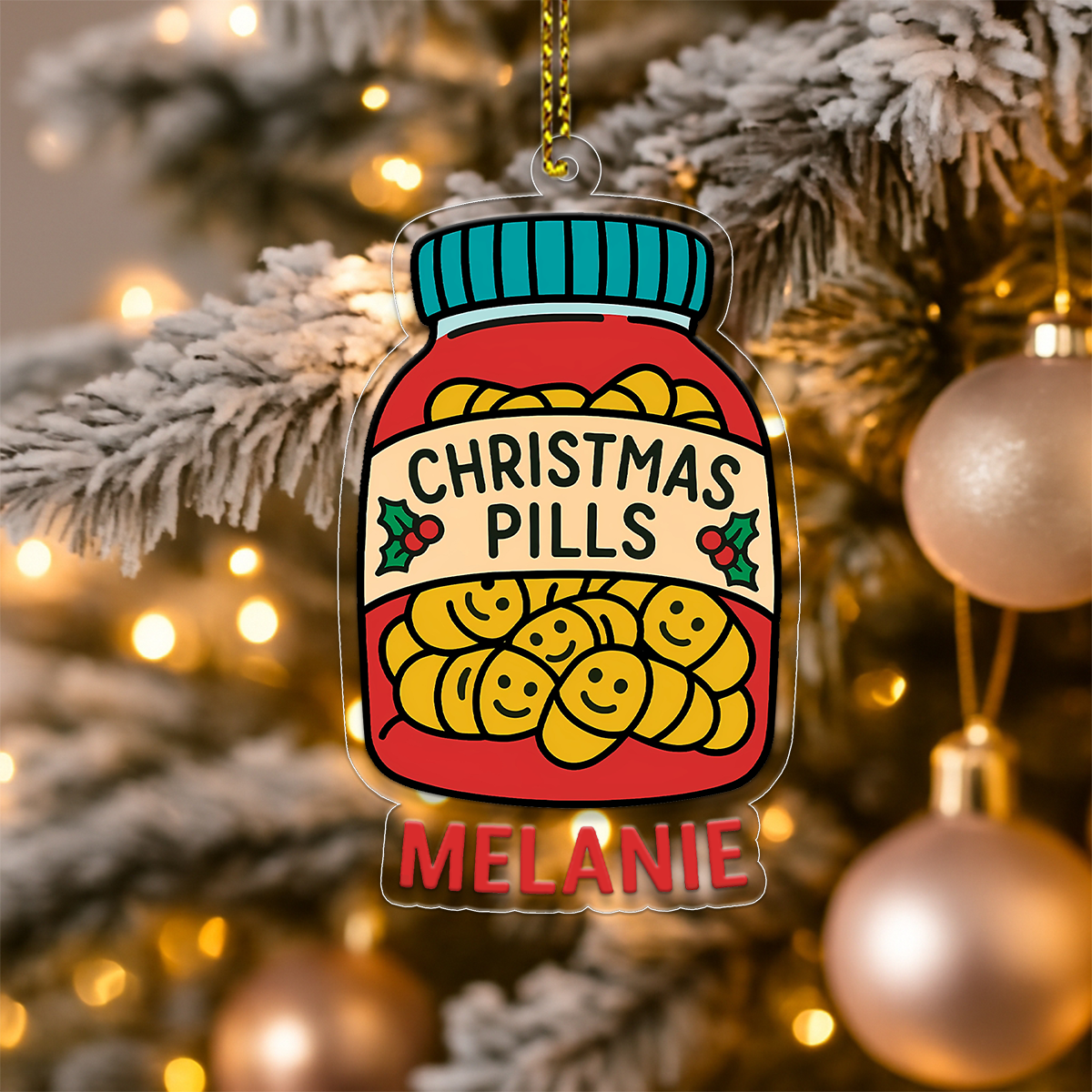 Personalized Happy Christmas Pill Ornament, Custom Funny Christmas Ornament, Humor Gag Gift, Medicine Decor