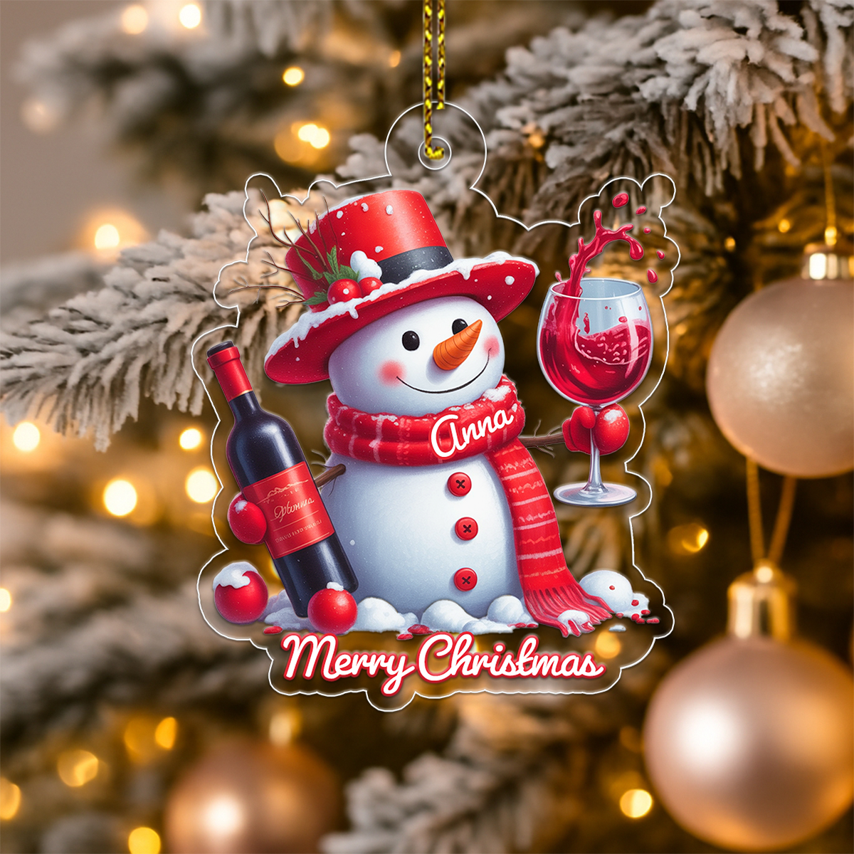 Custom Name Wine Lover Snowman