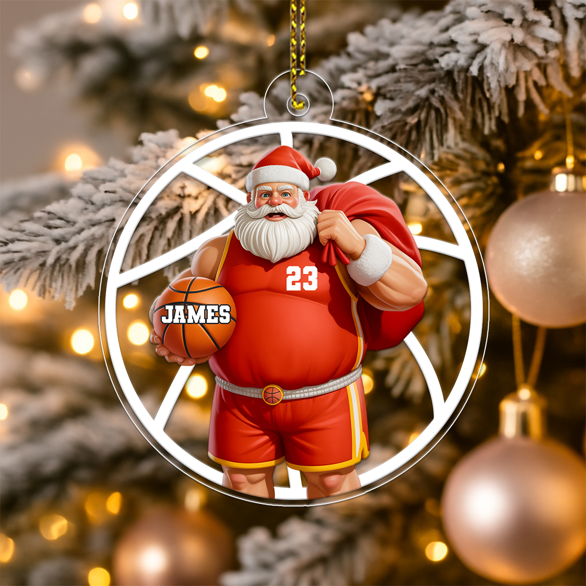Custom Name Santa Basketball Acrylic Ornament Christmas Gift