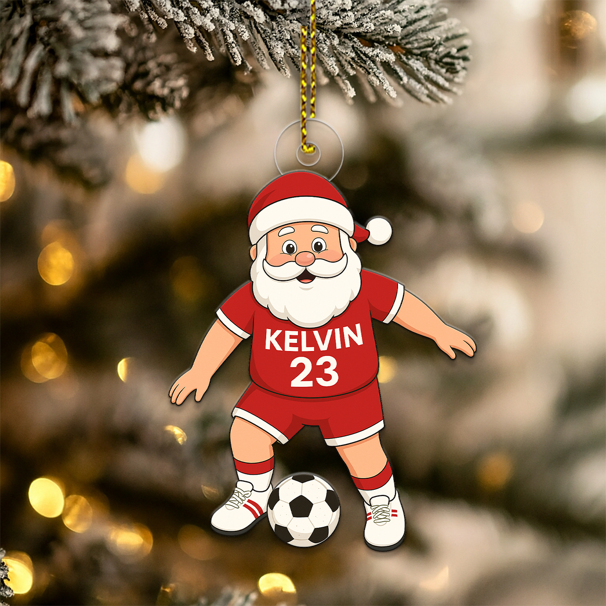 Custom Name Santa Soccer Player Acrylic Ornament Christmas Gift