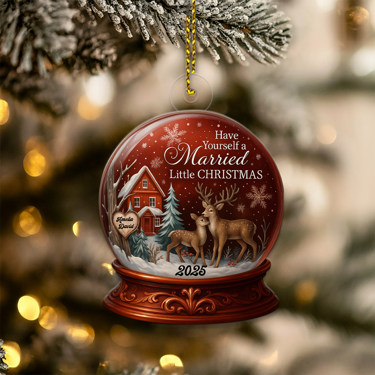 Custom Name Deer Couple Married Xmas