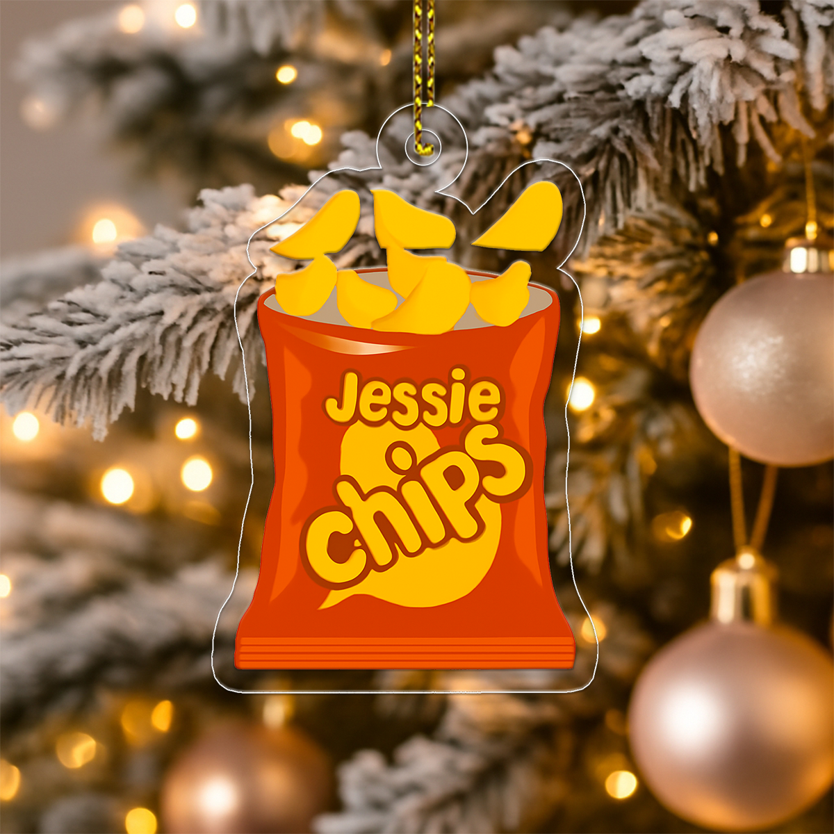 Personalized Chips Snack Ornament, Custom Gift for Food Lovers, Funny Snack Lover Ornament, Unique Holiday Gift, Custom Christmas Ornament