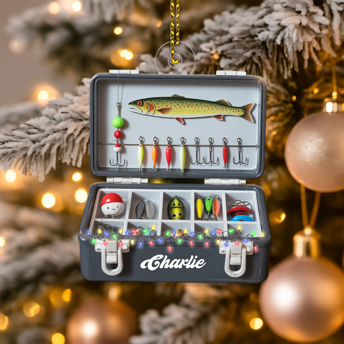 Custom Name Fishing Tackle Box Acrylic Ornament Christmas Gift