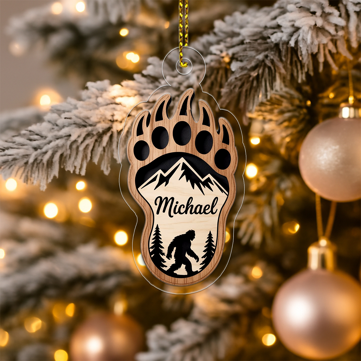 Personalized Bigfoot Ornament, Custom Sasquatch Christmas Ornament, Cryptid Lover Gift, Outdoor Adventure Ornament, Unique Holiday Keepsake